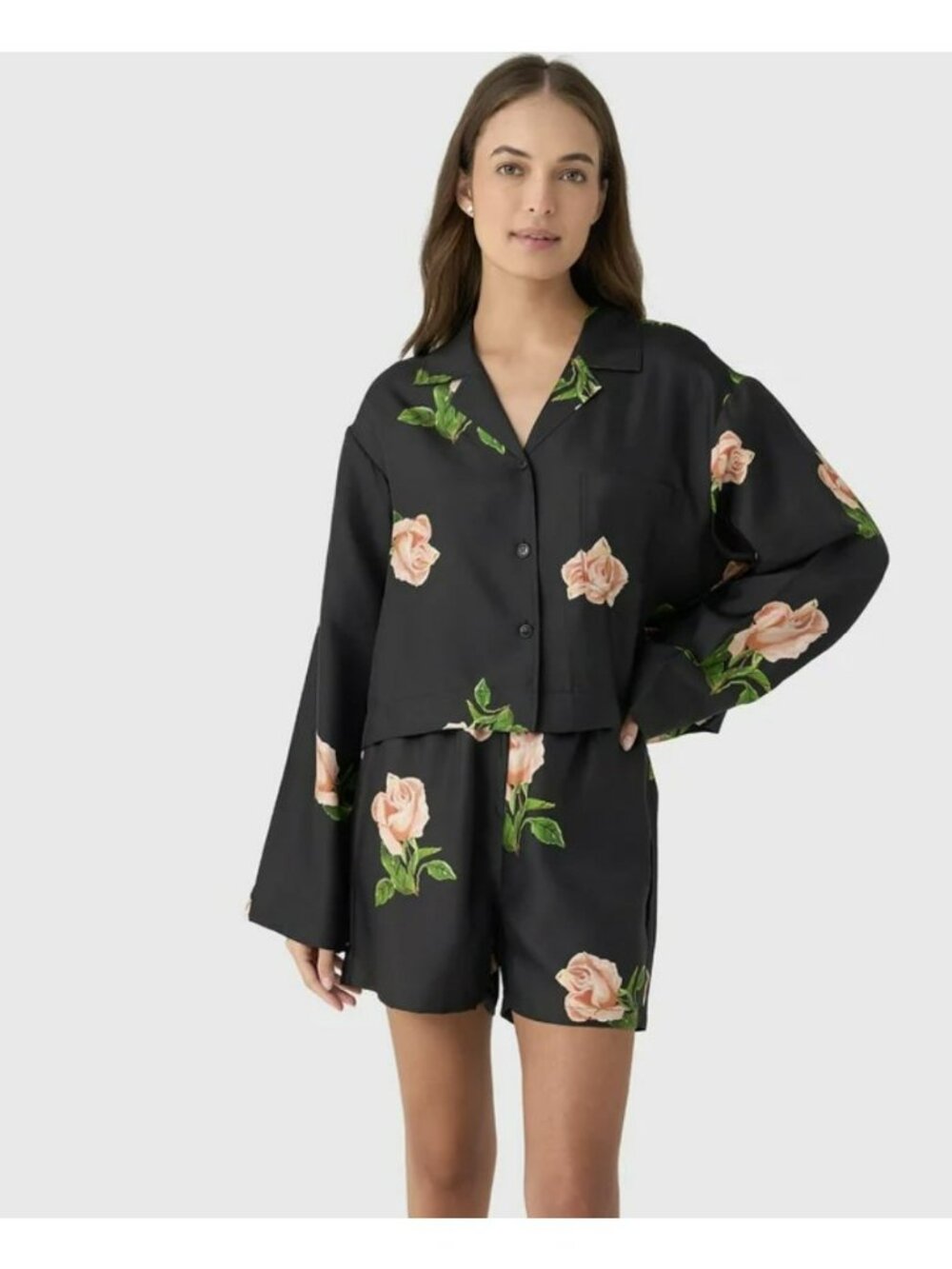 Nanushka Silk Cropped Black Floral Valley Shirt Size Small New